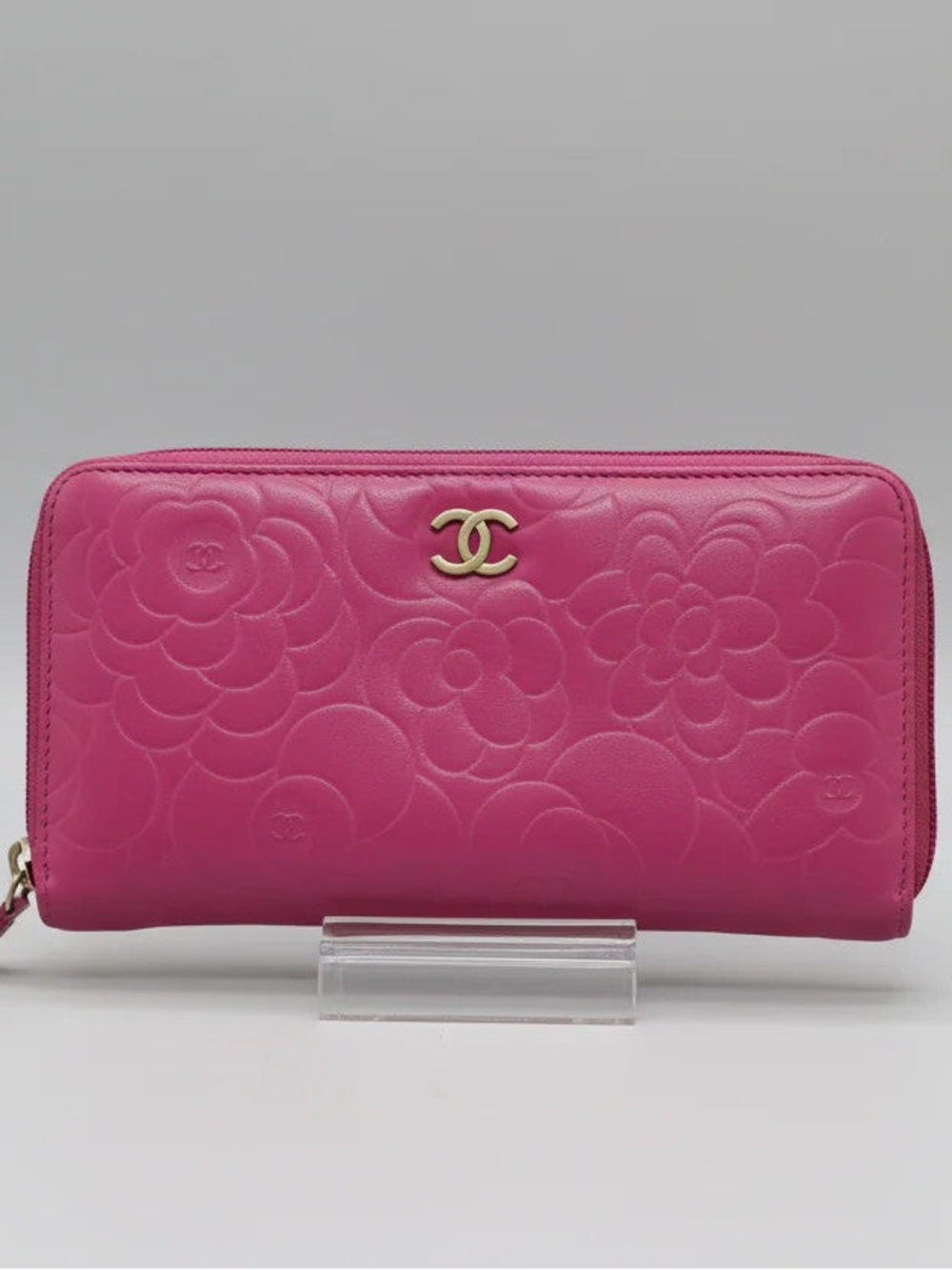Chanel Pink Camellia Quilted Zip Wallet